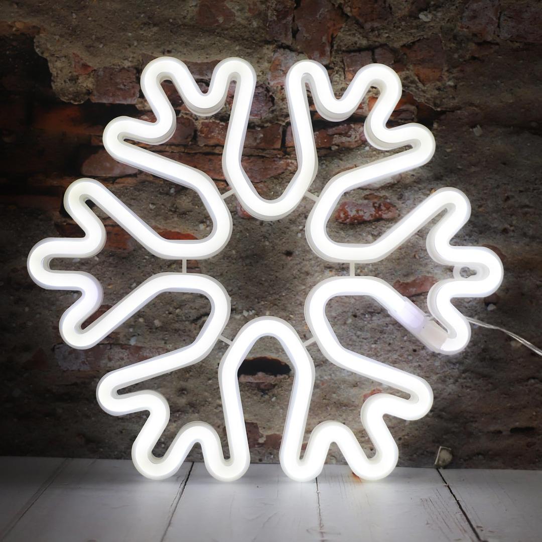 Snowflake Neon Signs Christmas Decorations, White Snowflake Shaped Lamp USB/Battery Operated Night Lights for Bedroom, Kids' Room, Nursery Room, Winter, Home Decor