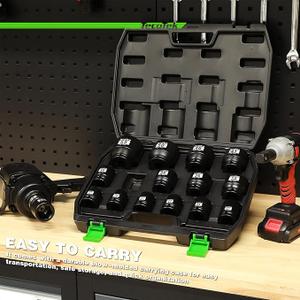 3/4" Drive Shallow 6-Point Impact Socket Set, 15-Piece Heavy Duty Impact Socket Set, CR-MO, Metric (17mm to 55mm), Enhanced Storage Case