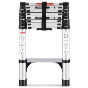 Wolec Telescoping Ladder, 8.5FT Aluminum Lightweight Portable Telescopic Ladder, Stabilizers & Wheels, Heavy Duty 330lbs Max Capacity,Extension Ladder for Roofs, RVs, Outdoor-Sliver