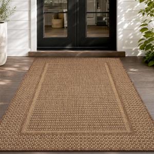 MontVoo-3x5 Outdoor Rug Porch Entryway Rug-Polypropylene Indoor Outdoor Rugs for Entryway Kitchen Balcony Patio, Textured Weave, Durable, Fade-Resistant, Non-Shedding, Modern Neutral Brown