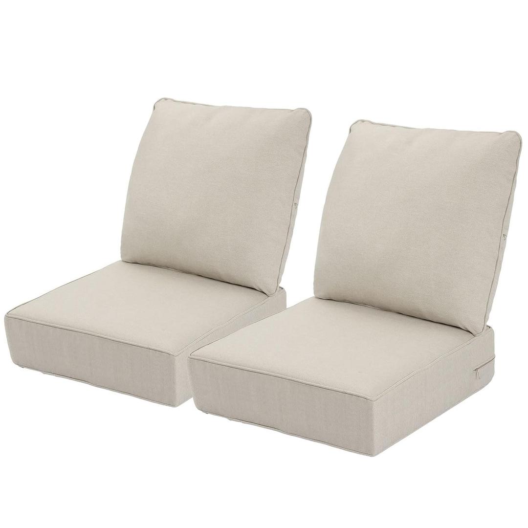 Outdoor Deep Seat Cushions Set of 2 for Patio Furniture, Waterproof & Fade Resistant Replacement Cushions with Removable Covers, 24 x 24 Inch, Beige