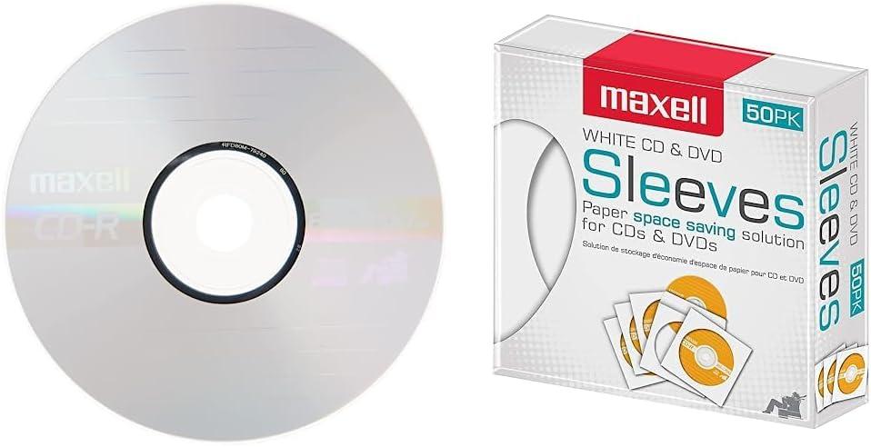 Maxell  MAX648250 & 190135 Protective Thin Clear Plastic Easy Storage CD & DVD Sleeves White 50 Pack (Paper)