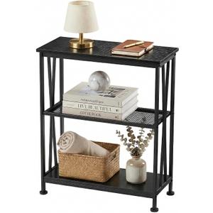 Narrow Side Table,20" Long End Table with 3 Tier Storage Shelves, Small Hallway Table, Industrial Accent Skiny Slim Couch Beside Table for Narrow and Small Spaces, Black, 20*9*24inches/51*23*61cm