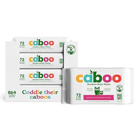 Caboo Baby Wipes, Made with Bamboo Viscose, Certified Made Safe Ingredients, Unscented Baby Wipes Good for Sensitive Skin, 72 Wipes Per Travel Pack, Bulk Total of 864 Wet Wipes