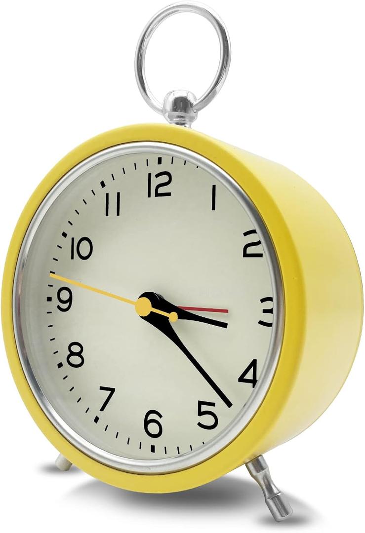 Rohome Small Alarm Clock with Night Light, Silent Quartz Movement, Non-Ticking, Decorative, Wall Hanging, for Bedside Table, Desk, Kitchen, Bedroom, Shelf, Nightstand, Office (Yellow)