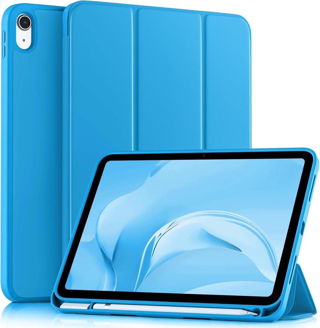 Akkerds Compatible with iPad (A16) 11th Generation Case 11 Inch 2025, for iPad 10th Generation Case 10.9 Inch 2022 with Pencil Holder, Slim Trifold Stand Protective Cover with Soft TPU Back,Light Blue