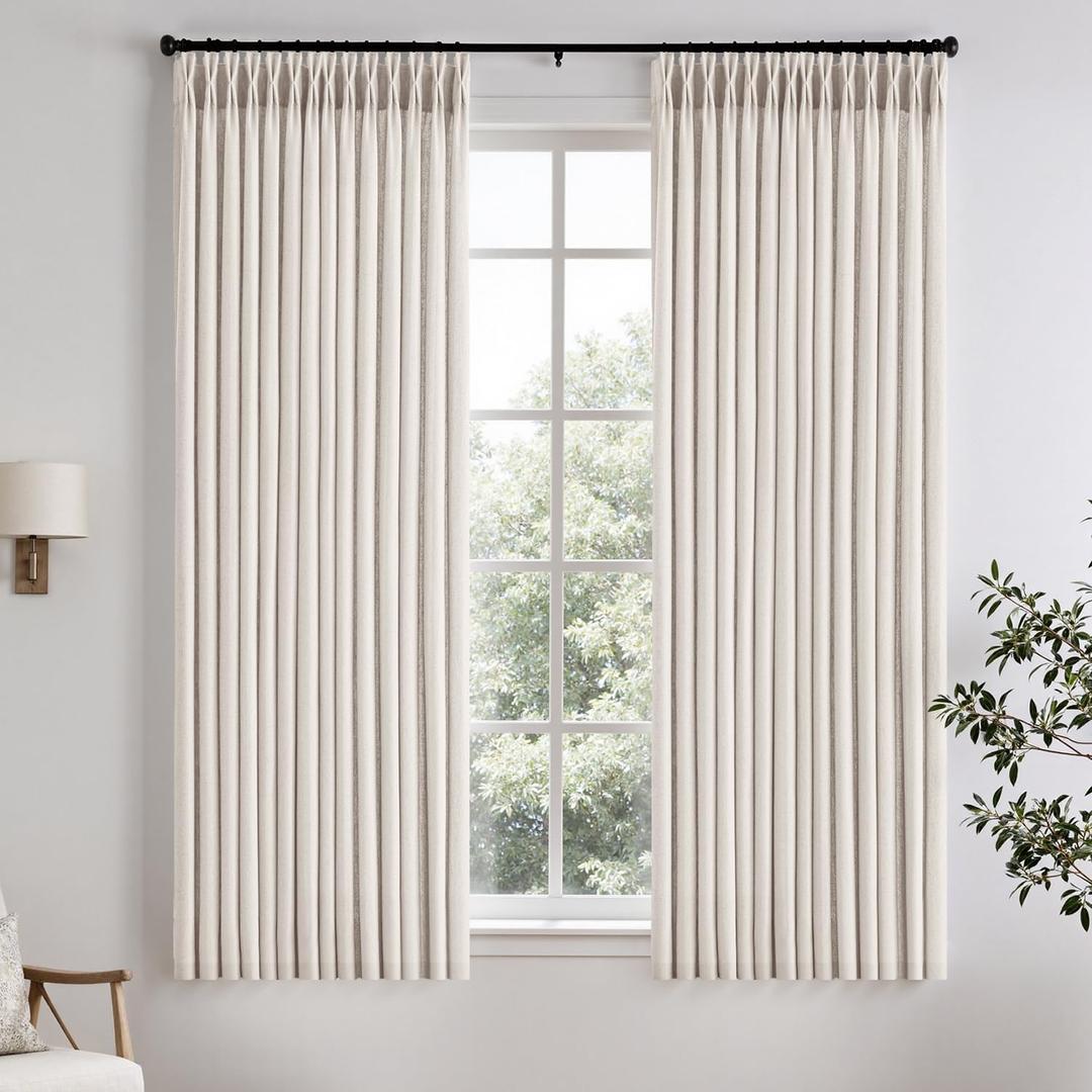 Memory Trained Pinch Pleated Curtains 63 Inches Long, Viral Linen Pinch Pleat Sheer Curtains with Ring Hooks&Clips for Track System Living Room, Natural Light Filtering Privacy Curtain 2 Panel Set