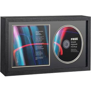CD Display Frame 13x7 Inch, Shatter-Resistant Solid Wood Case for Signed Discs & Albums, Wall Mount or Tabletop Music Decor with Plexi Glass, Idea Gift for Music Fans (Black)