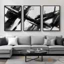Large Framed Black and White Abstract Canvas Wall Art for Living Room, 3 Piece Modern Prints Paintings Artwork for Walls, Minimalist Abstract Brushstroke Pictures for Hallway Dining Office Wall Decor 24x36 Inch