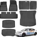 SUPER LINER Tesla Model 3 Floor Mats 2025 2026 2024 | Custom Fit All-Weather 8-Piece Set TPE Material | Tesla Model 3 Highland Floor Mats&Back Seat Protector&Cargo Liner, Trunk&Interior Accessories