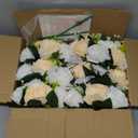 Sziqiqi Artificial Flowers Silk Rose Flowers for Wedding Centerpiece Party Birthday Anniversary Floral Arrangement Decorations (6 Pieces, Champagne & White)