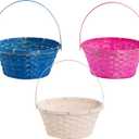 JOYIN 3 Pcs Easter Bamboo Baskets with Polka Dots Lining and Handle, Woven Easter Eggs Hunting Bucket, Wicker Candy Toys Storage Baskets for Picnic, Gift Packing, Party Favors Decorations(10" X 12")