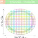 50Pcs Easter Oval Paper Plates Blue Pink Yellow Buffalo Plaid Dinner Plates Disposable Large Farmhouse Heavy Duty Paper Platter Colorful Plaid Dessert Plate for Seasonal Spring Party Supplies