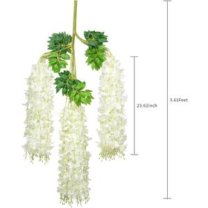 White Wisteria Hanging Flowers 3.6 Feet/Piece Artificial Fake Wisteria Vine Rattan Hanging Garland Silk Flowers String for Home Party Wedding Garden Outdoor Décor