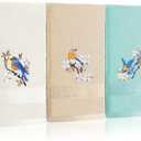 Tingjoo Bird Floral Hand Towels Farmhouse White Light Brown Turquoise Bird Bathroom Decor 14x29 Inch Embroidered Decorative Cute Spring Summer Cotton Soft Absorbent Hand Towels for Bathroom Kitchen