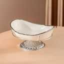 Fruit Bowl for Kitchen Counter, Ceramic Serving Bowls with Metal Stand, Tiered Fruit Basket for Fruit Storage, Snack, Nuts, Cake, Dessert Party Wedding Candy Storage Holder (Silver (large))