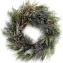 24" Green Winter Wreath, Artificial Pine Cone & Holly Front Door Wreath for Christmas Farmhouse Indoor Outdoor Decor