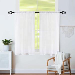 Semi Voile White Sheer Curtains 40 Inches Long 2 Panels Rod Pocket Window Treatment for Living Room Bedroom Dining Room(White 26" W x 40" L)