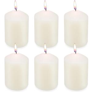 MISSYO Ivory Tapered Pillar Candles, 3 x 4 Inches Unscented Candle Bulk for Home Restaurant Weddings Church - 6 Packs
