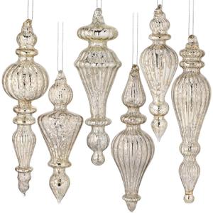 6 Pcs Crystal Glass Finial Christmas Ornaments Large Hanging Christmas Finials Hanging Christmas Tree Decorations for Xmas Tree Decoration Holiday Decor (Silver)