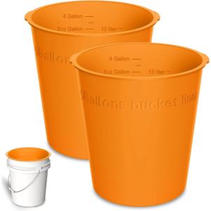2-Pack 5 Gallon Silicone Bucket Liner – Reusable Rubber Bucket Saver for Thinset, Mortar, Grout, Concrete & Paint Mixing with Graduated Measurements, Fits Standard 5-Gal Buckets (Orange)