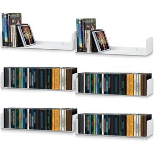 Yalikop 6 Pack Cd Dvd Floating Shelves U Shape Shelves Storage Metal Cd Dvd Storage Organizer White Wall Bookshelf for Movie Cases for Living Room, Bedroom, Bathroom, Kitchen