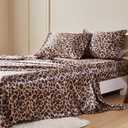 MR&HM Satin Bed Sheets with Elastic Corner Straps, King Size Sheets Set, 4 Pcs Silky Bedding Set with 15 Inches Deep Pocket for Mattress (King, Brown Leopard)