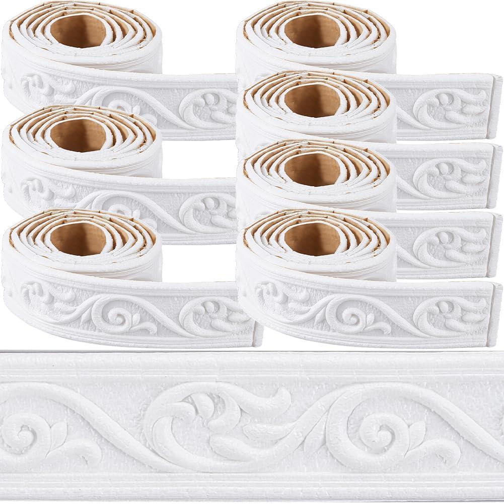 CRASPIRE 620 x 2in Crown Molding Peel and Stick Foam White Self Adhesive Flexible Trim 3D Sticky Vintage Decorative Wallpaper Border Wall Edging Foam Baseboard Mirror Border Wall Lines Hotel DIY Decor
