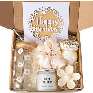 JTEWB Birthday Gifts For Women, Teen Girl, Her, Happy Birthday Gift Box For Girl, Women, Sister, Daughter, Friends, Cute Daisy Aesthetic Glass Cups Gift Set 7pcs (Beige)