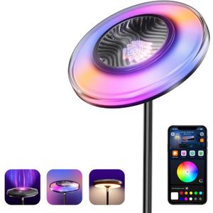 Smart Floor Lamp for Living Room, RGB+WW Ripple Projector, LED Corner Floor Light, Dimmable Tall Standing Lamp with App Control, Color Changing Mood Light & Eye-Care Reading Lamp for Bedroom