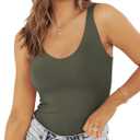 PINKMSTYLE Womens Basic Double Lined V Neck Tank Tops Slimming Workout Summer Tops Sleeveless Shirts (Large, Grey Green)