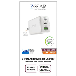 ZGear 3-Port Adaptive Fast Charger, 65 Watts