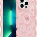 Cute Black Bow Phone Case for iPhone 14 Pro 6.1", Compatible with MagSafe, Aesthetic Ribbon Bowknot Pattern Print Case Curly Wavy Design Magnetic Women Girls Cover Shockproof Silicone Funda
