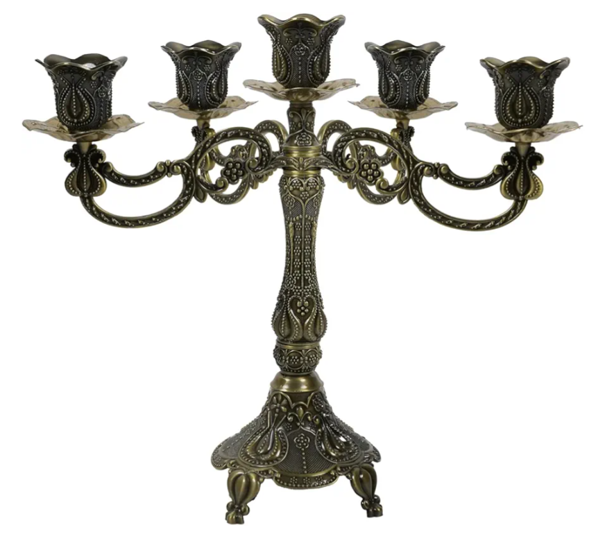 5-Candle Candelabra Metal Candlestick Holder Decoration for Weddings, Churches, Halloween, Christmas, Birthday Party (A-Bronze)