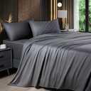 Shilucheng 4 Piece Full Sheet Sets, Cooling Sheets, Blend Rayon Derived from Bamboo, Deep Pocket Up to 16", Breathable & Soft Bed Sheets, Hotel Silky Bedding Set, Dark Grey