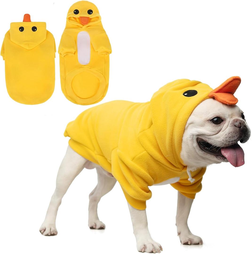 KOOLTAIL Dog Duck Costume Clothes, Funny Dog Outfits Fleece Sweater Hoodie, Pet Cute Halloween Cosplay Cold Weather Coats with Leash Hole for Small Medium Large Dogs Pug Pitbull Corgi Puppy, Yellow L