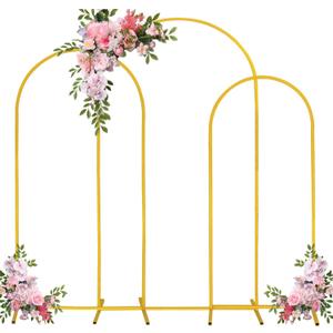 Fivenl Set of 3 Arch Backdrop Stand 7.2FT, 6.6FT, 6FT Gold Wedding Balloon Stand Stable Metal Door Frame for Ceremony Birthday Party Bridal Baby Shower Banquet Decoratio