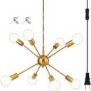 SineRise Plug-in Sputnik Chandeliers Gold, 8 Lights Modern Sputnik Lighting Fixture with Adjustable Height for Dining Room, Living Room, Kitchen, Bedroom and Hallway