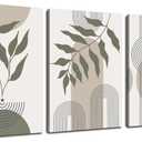Boho Canvas Wall Art for Bathroom Green Bohemian Wall Decor for Bedroom Living Room Modern Home Office Decor Ready to Hang 12 x 17.5 Inch 3 Panels