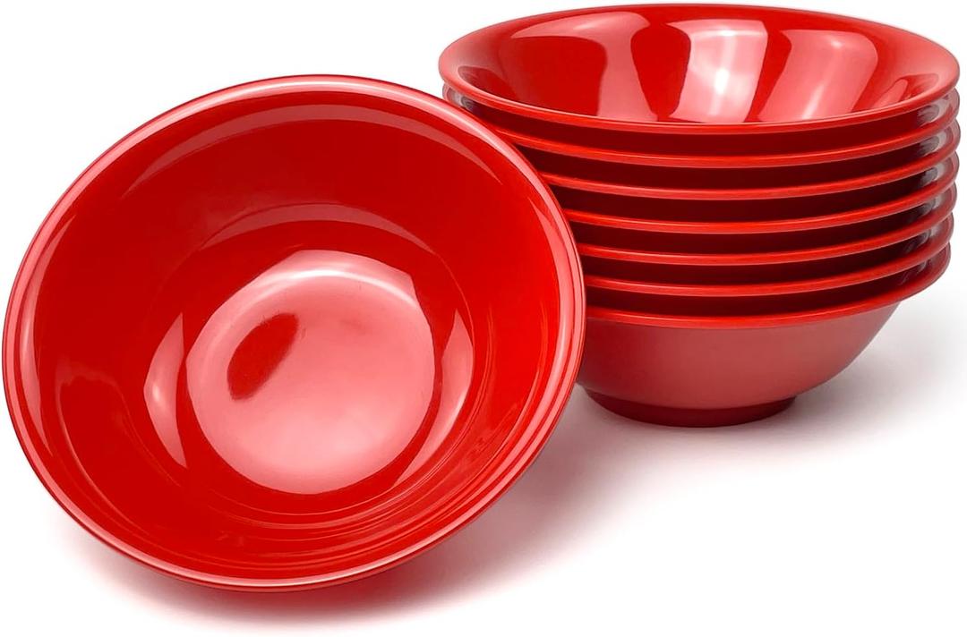 6-inch Melamine Bowls for Cereal Salad Rice Soup Dessert Snack Candy Ice-Cream Pudding Fruit Plastic Bowl.(8 PCS) Red