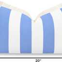 Hofdeco Premium Coastal Patio Indoor Outdoor Lumbar Pillow Cover Only, 12"x20" Water Repellent for Backyard, Couch, Cornflower Blue Stripe Fringe