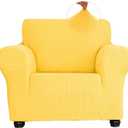 Qubjus Stretch Sofa Slipcover Single Soft Couch Covers Furniture Protector 1 Seater Breathable Washable Jacquard Fabric Small Checks with Elastic Bottom for Kids Pets (Yellow, Small)