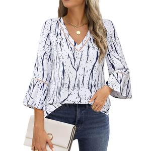 Timeson Work Tops for Women: Business Casual - Womens 3/4 Sleeve Tops and Blouses - Womens Dress Shirts Professional Office Clothing Spring Ladies Tops Interview Formal Attire Fashion Blue White L (L)