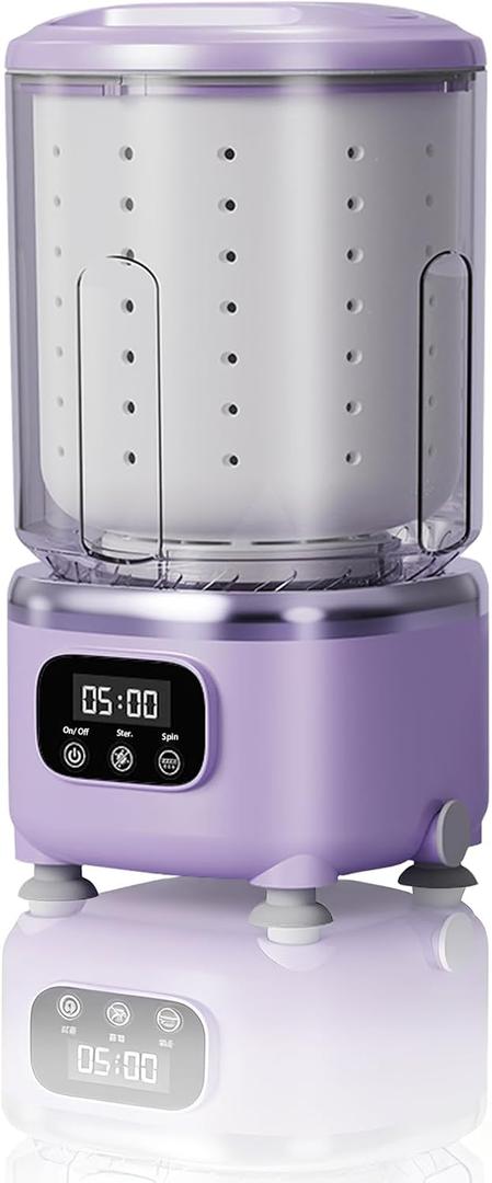 2-in-1 Underwear Washing Machine & Power Spin Dryer, BPA-free Portable Mini Washer, 2L Small Capacity for Socks, Baby Clothes, Travel, Dorm, Apartment, RV, Camp & Countertop Use (Lavender Mist)
