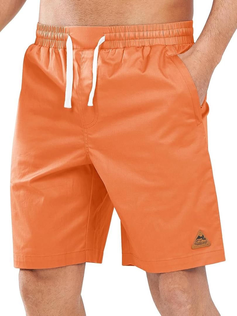 NORTHYARD Mens Casual Cotton Shorts 9 Inch Hybrid Golf Work Board Shorts with Zipper Pockets Quick Dry (Orange, M)