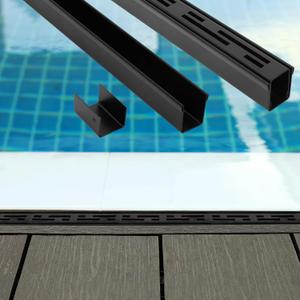 1 Pack Pool Deck Drain 1.25-inch W x 4-feet L, Outdoor Deck Drainage System 304 Stainless Steel with Coupling, Channel Drain for Integrated Grate/Concrete/Paver/Patios/Walkways (Black)