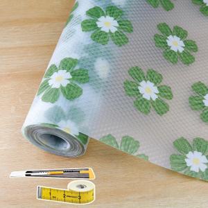 2 x Drawer and Shelf Liner for Kitchen Cabinet,Non-Adhesive Waterproof EVA Drawer Liner for Dresser & Bathroom Vanities with Cutting Tool(12 in X 10 Ft Green Chrysanthemum)