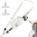 Clip and Go Strap for Phone with Wallet Crossbody Phone Lanyard Adjustable and Detachable RFID Wristlet Wallet with ID Window and Zipper, Cream