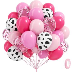 60pcs Cowgirl Balloons, Hot Pink Light Pink Confetti Cow Print Latex Balloons for Farm Cowgirl Bridal Shower Bachelorette Birthday Party Decorations