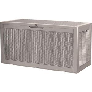 100 Gallon Storage Box, Waterproof Resin Deck Box with Hydraulic Piston Design, Lockable Storage Bench for Package Delivery, Storage Bin for Patio Cushions, Garden Tools, Grey